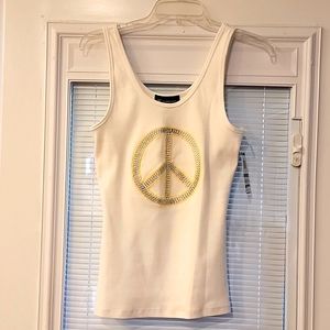 INC white tank top with peace sign. Size Large. NWT
